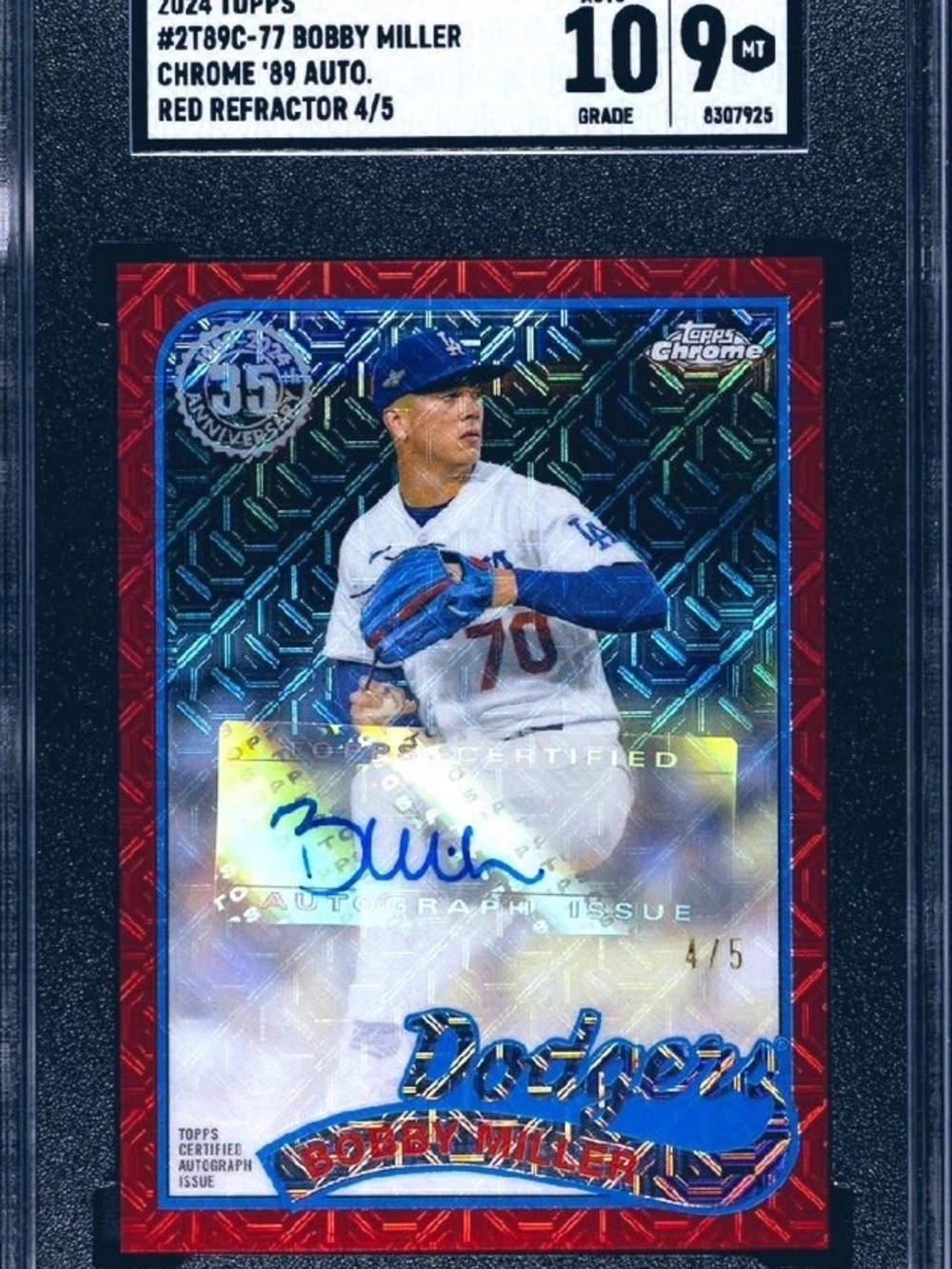Topps Dodgers Red and Blue Refractor Autograph Baseball Card